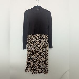 Elegant Black and Leopard Print Dress